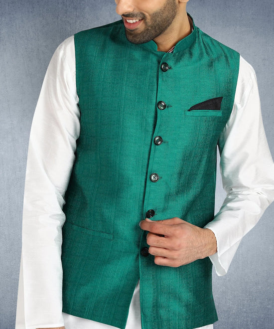 Hangup Men Standard Solid Men's Indian Wear-ST0257_SeaGreen_Nehru