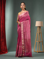 Magenta Blended Silk Handwoven Saree With Zari Border-MA50BSL34830107