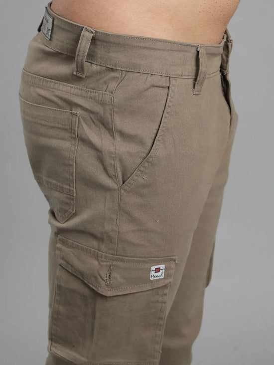 Solid Cargo Pants with 6 pockets-Beige-HC3013-30