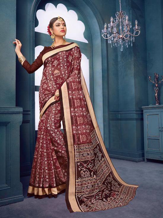 Saree Mall Women's Bhagalpuri  Brown Printed Designer Saree With Blouse Piece-13WOM13910A