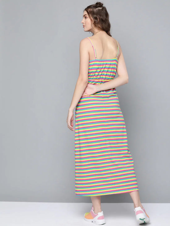 Rainbow Stripes Strappy Maxi Dress