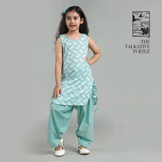 Cotton Patiala Suit Set For Girls with The Talkative Turtle Print