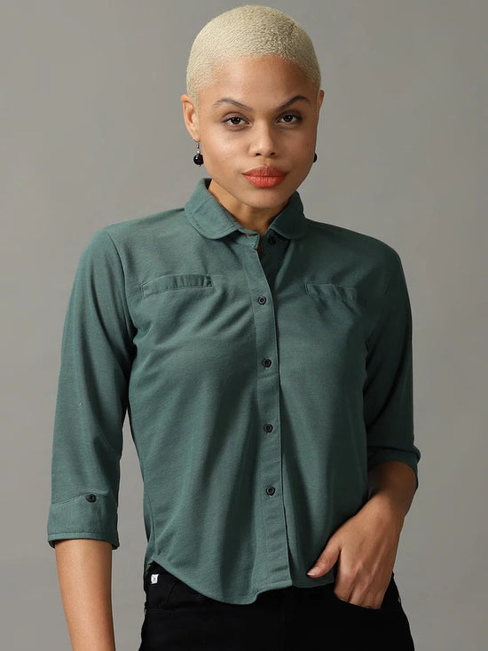 Women's Green Solid Shirt-AE-333318-Green