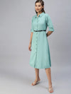 Women's Green Solid Shirt Dress-AE-444955-Green