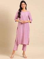 Women's Lavender Embroidered Kurta Set-SKC-839-Lavender