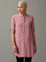 Women's Purple Striped Longline Shirt-AE-444107-Mauve