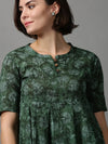 Women's Green Printed Top-NJ-3058246-Green