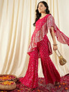 Crop Top with Sharara and frill Dupatta in Magenta Color