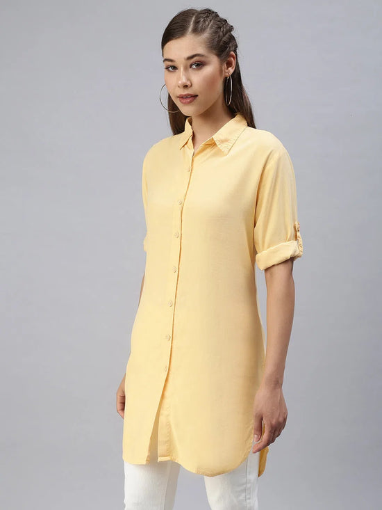 Women's Mustard Solid Shirt Dress-AE-444584-Mustard