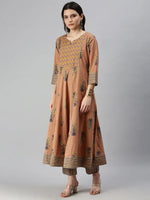 Women's Brown Printed Kurta Sets-RZ0093-Brown