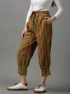 Women's Olive Striped Trouser-AE-10406-Olive