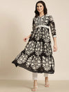 Women Anarkali Black Floral Kurta-ON-752-Black