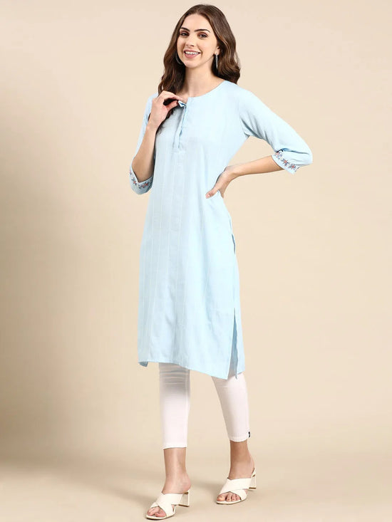 Women's Blue Solid Straight Kurta-DF-1545-Blue