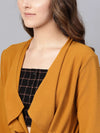 Women Solid Mustard Full Sleeve Jacket