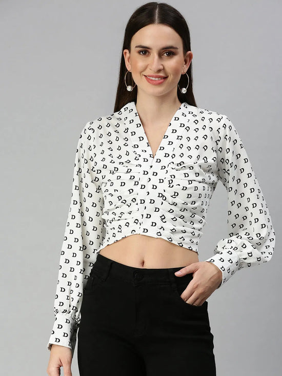 Women's White Printed Tops-AE-10309-Whiteblack