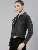 Women Grey Solid Denim Jacket-GZ-5528-Grey