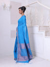 All Over Zari Weaving Sky Blue Cotton Saree With Zari Borders-MA64BCT401380025