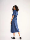 Women Navy Oversized Collar T-Shirt Dress