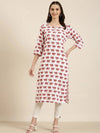 Women White Printed Straight Kurta-NJ-3613299-White