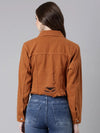 Women Rust Solid Denim Jacket-GZ-5599-Rust