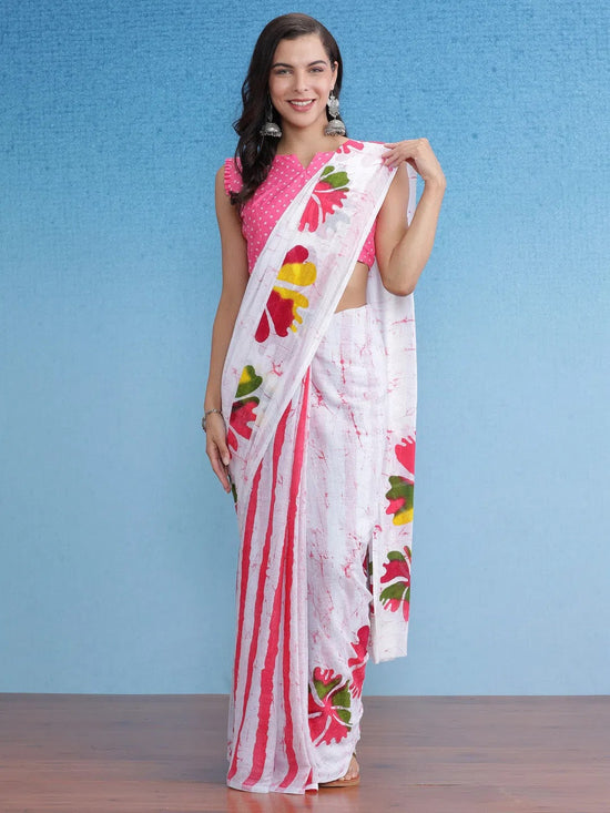 Saree Mall Women's Cotton White Printed Designer Saree With Blouse Piece-MINAXI4902