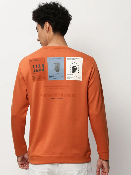 Men Orange Graphics Casual Sweatshirts-STCW-PW-432-Orange