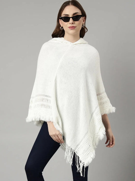 Women Solid Off White Regular Poncho-CHN-9991-Offwhite