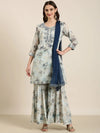 Women Blue Floral Kurta Set-UB-001-Blue