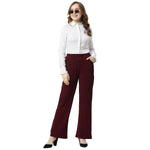 Smarty Pants Women's Cotton Lycra Bell Bottom Wine Formal Trouser