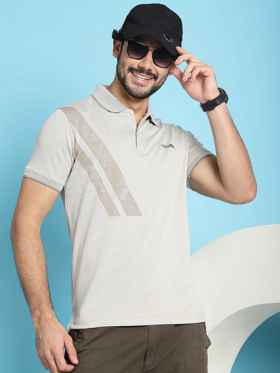 Venitian Men All Over Printed Grey Premium Cotton Polo Neck T-shirt