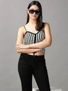 Women's Black Solid Fitted Top-AN-12-Blackwhite