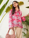 Women Pink Floral Oversize Shirt