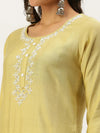 Women's Yellow Embellished Straight Kurta-SKC-3216-Yellow