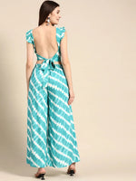 Crop top with back tie and plazzo pants in Aqua Blue