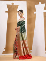 Deep Green Katan Silk Banarasi Saree With Ethnic Motifs And Woven Designs-MA53KA441380031