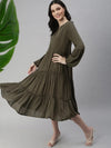 Women Olive Solid Fit and Flare Dress-ON-543-Olive