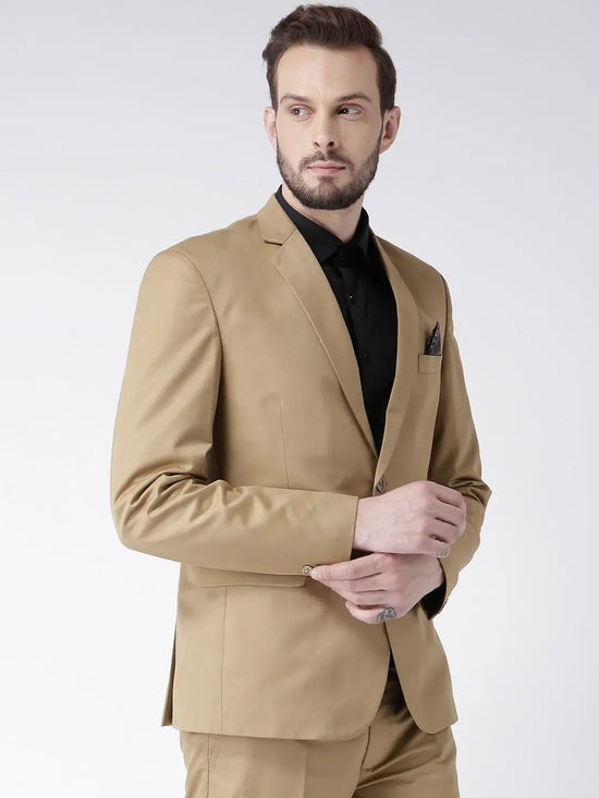 Hangup Men Standard Solid Men Formalwear-KhakhiBlazer