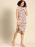 Asymmetric one side cowl Dress in Off White Print