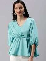 Women's Blue Solid Top-SH-6235-Turquoiseblue