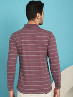 Venitian Men Striped Polo Neck Full Sleeves Onion T-Shirt Wih Pocket