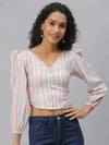 Women's Peach Striped Crop Tops-AE-10311-Peachwhite