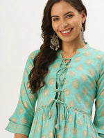 Women's Turquoise Blue Paisley A-Line Kurta-KG-8109-Turquoiseblue