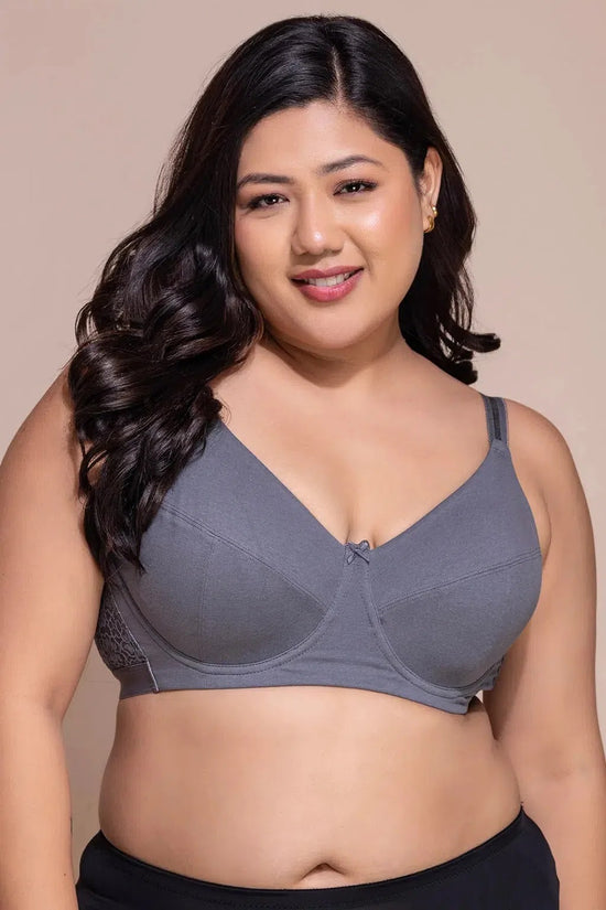 Clovia Non-Padded Underwired Full Figure Bra in Dark Grey - Cotton