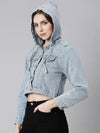 Women Blue Solid Denim Jacket-CHN-369-Blue