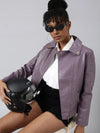 Women Solid Lavender Biker Jacket-19615-Lavender