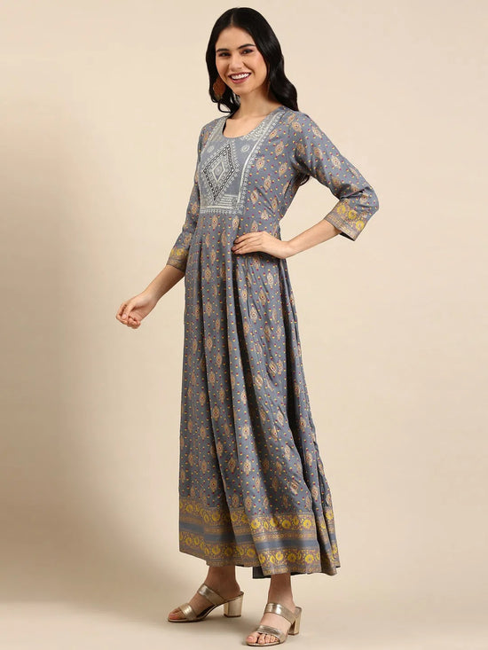 Women's Grey Printed Anarkali Kurta-HO-904-Grey