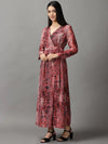 Women's Pink Printed Wrap Dress-ON-12-Rose