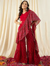 Crop Top with Sharara and frill Dupatta in Maroon Color