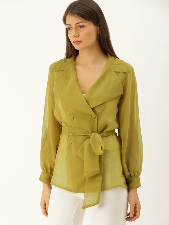 Notch big collar overlap top in Olive Green