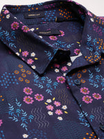 Men Spread Collar Floral Navy Blue Casual Shirt-REVERIE-2112-Navyblue